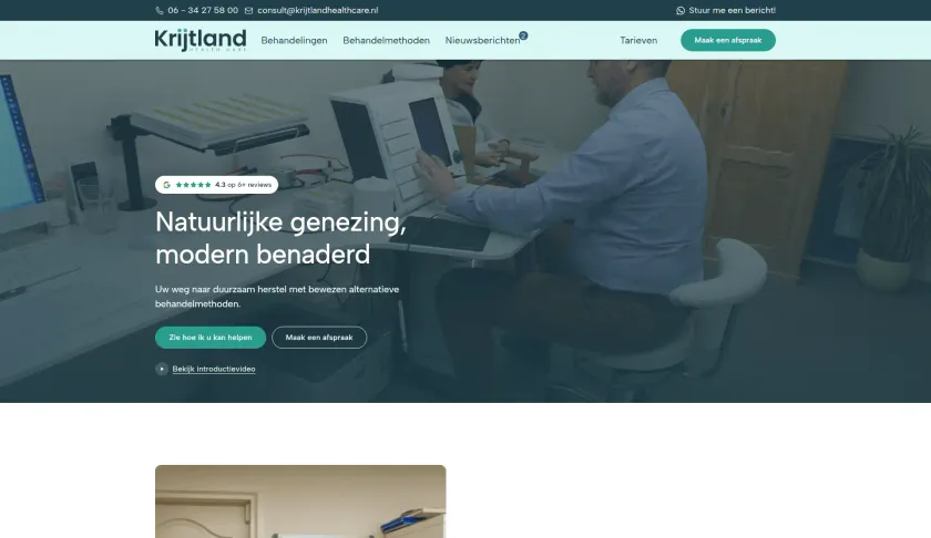 Homepage van de website van Krijtland Healthcare