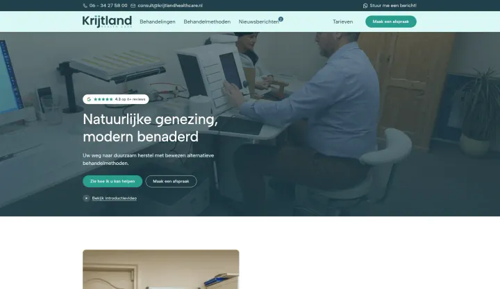 Homepage van de website van Krijtland Healthcare