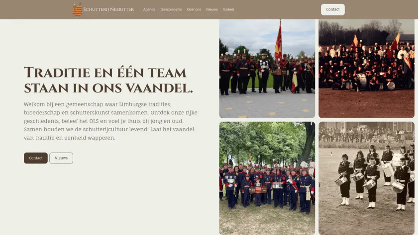 Homepage van de website van Schutterij Neeritter met fotogalerij