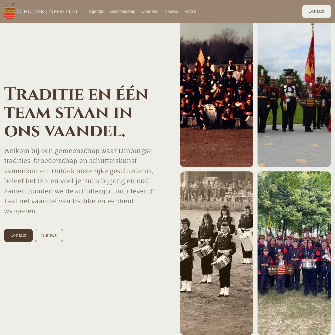 Homepage van de website van Schutterij Neeritter met fotogalerij