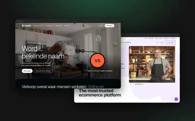 De homepages van Shopify en WooCommerce naast elkaar
