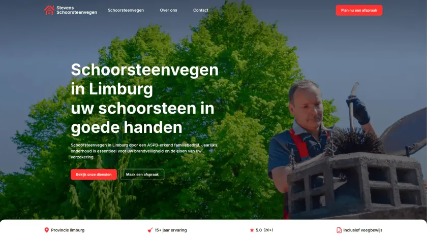 Homepage van de website van Stevens Schoorsteenvegen