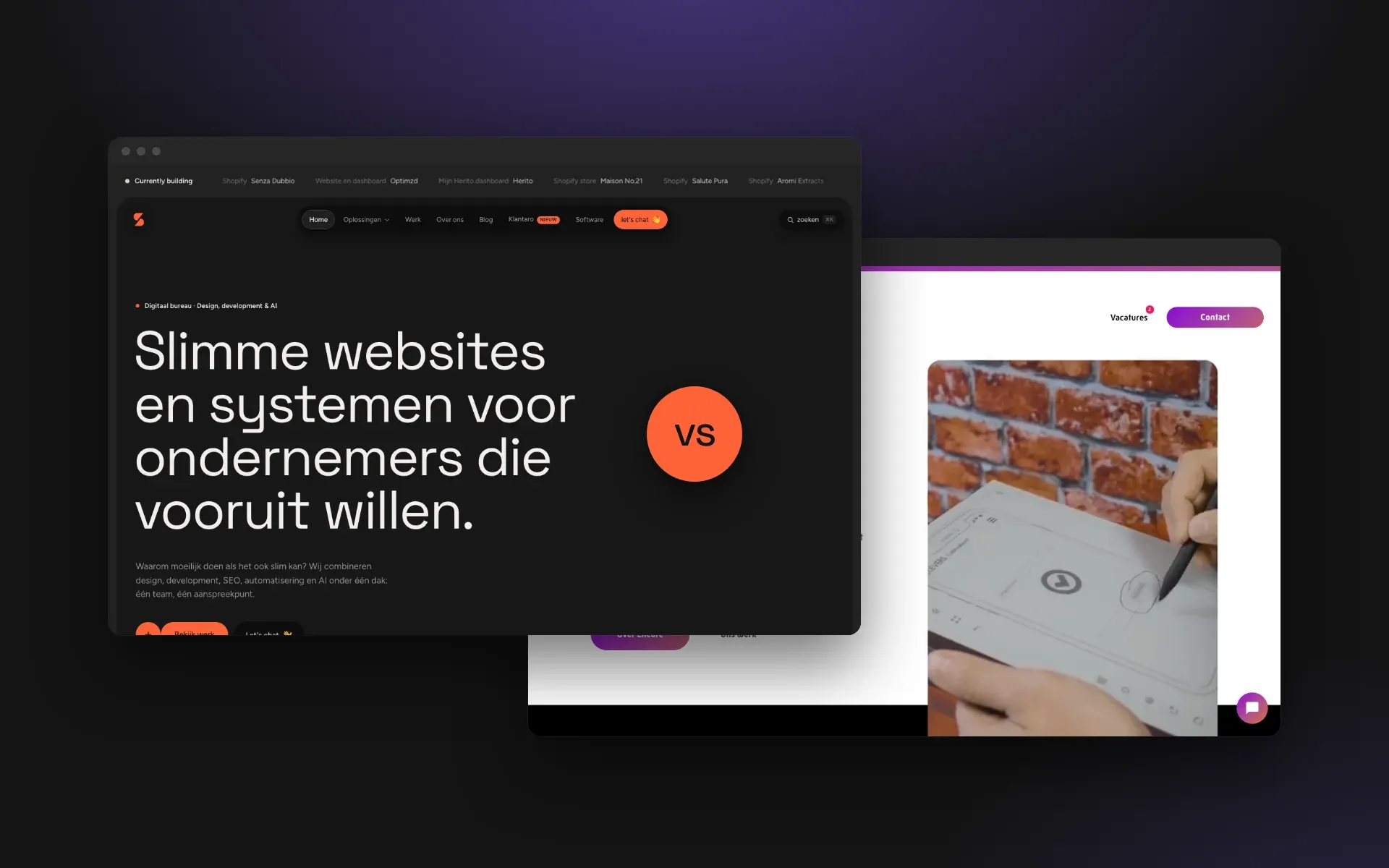 De homepages van Synflow en Encore Digital Agency naast elkaar