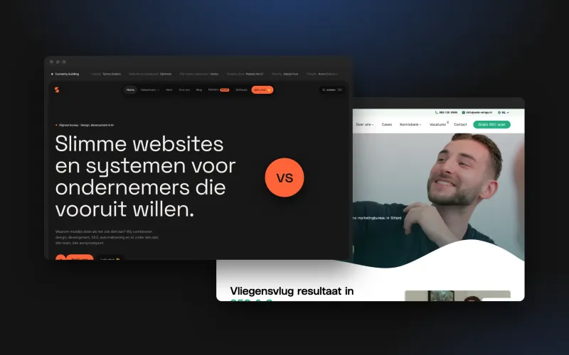 De homepages van Synflow en Web Wings naast elkaar